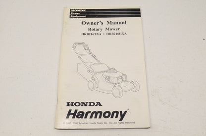 OEM Honda Owner's Manual Rotary Mower Harmony HRB216TXA - HRB216HXA