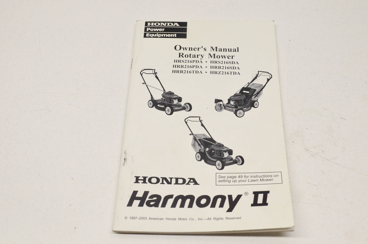 OEM Honda 31VG4642, 00X31-VG4-6420 Owner's Manual Rotary Mower Harmony II