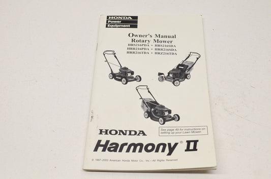OEM Honda 31VG4642, 00X31-VG4-6420 Owner's Manual Rotary Mower Harmony II