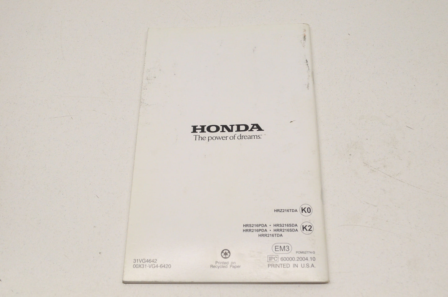 OEM Honda 31VG4642, 00X31-VG4-6420 Owner's Manual Rotary Mower Harmony II