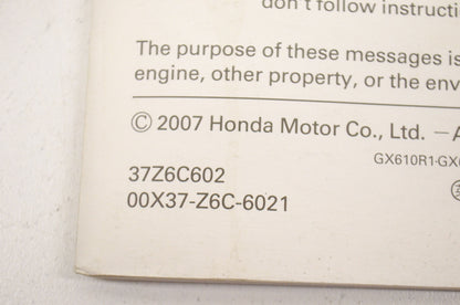OEM Honda 37Z6C602 Owner's Manual GX610, GX620, GX670 NOS