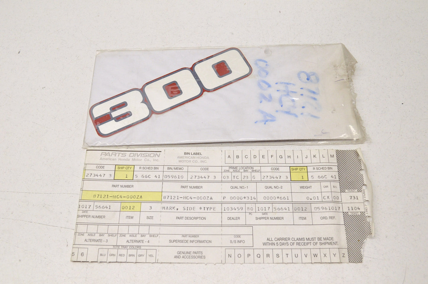 OEM Honda 87121-HC4-000ZA Side Mark (Type 1) NOS