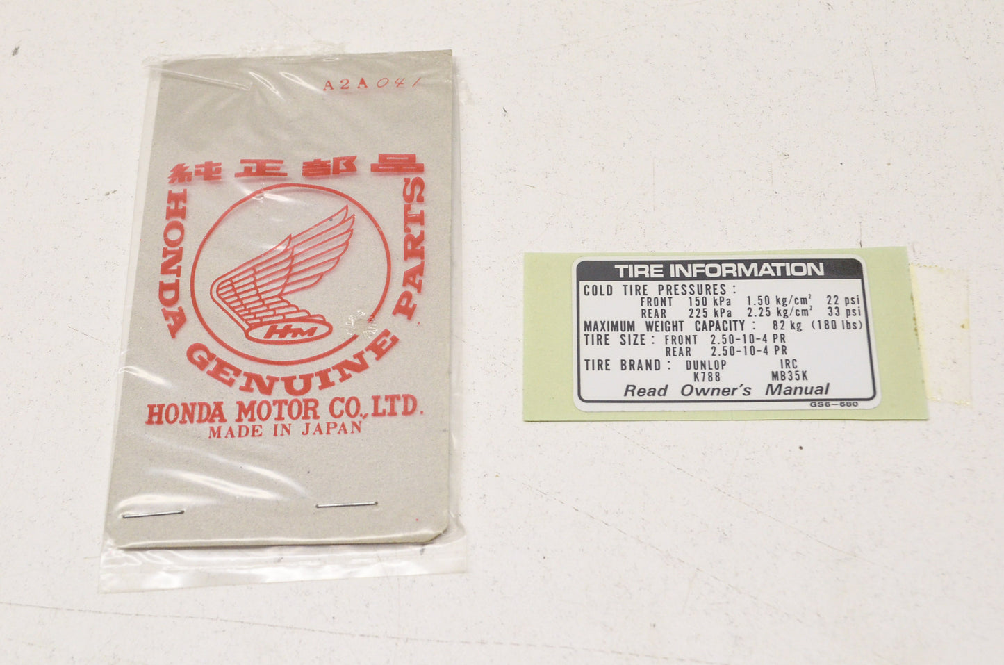 OEM Honda 87505-GS6-680 Tire Label NOS