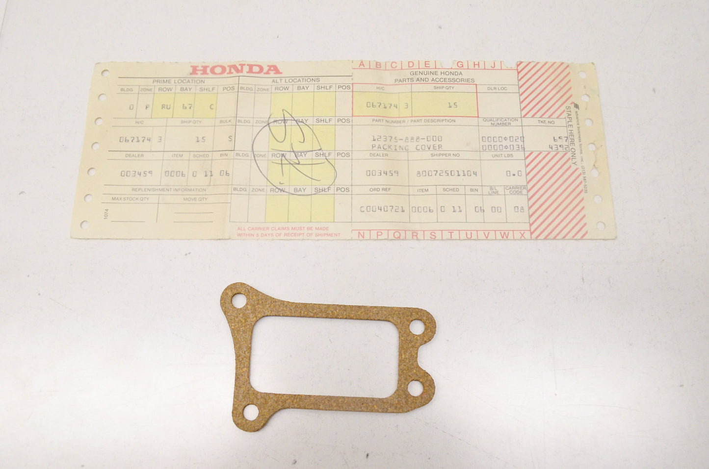 OEM Honda 12375-888-000 Tappet Cover Packing NOS