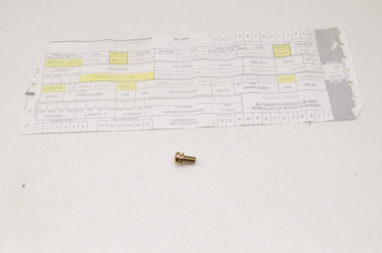 OEM Honda 93892-05012-08 Washer Screw (5X12) NOS