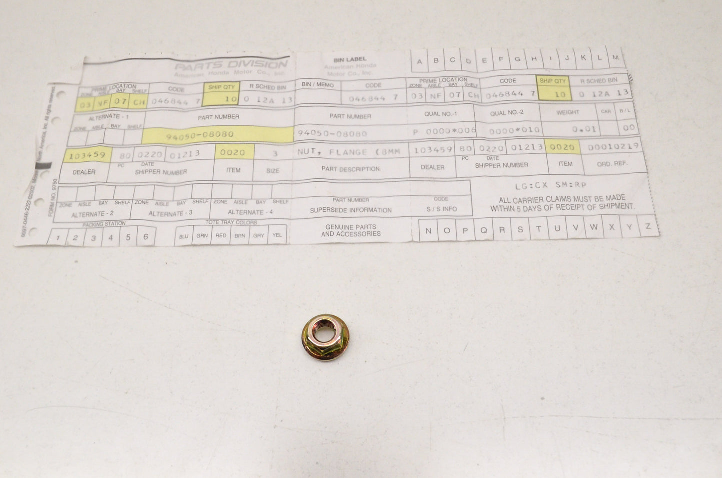OEM Honda 94050-08080 Flange Nut 8mm NOS