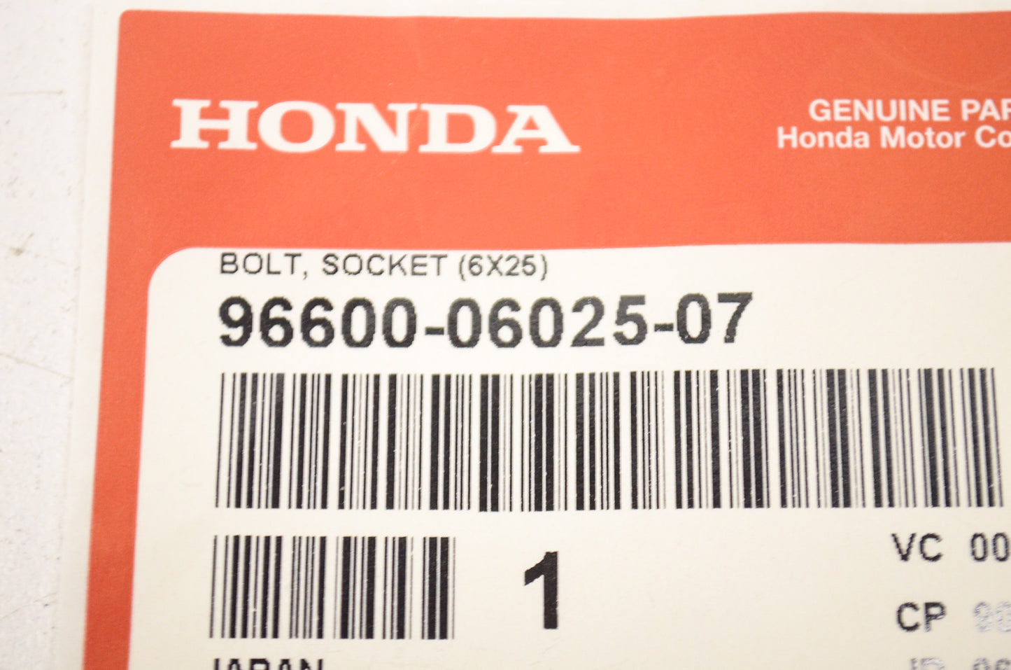 OEM Honda 96600-06025-07 Socket Bolt (6X25) NOS