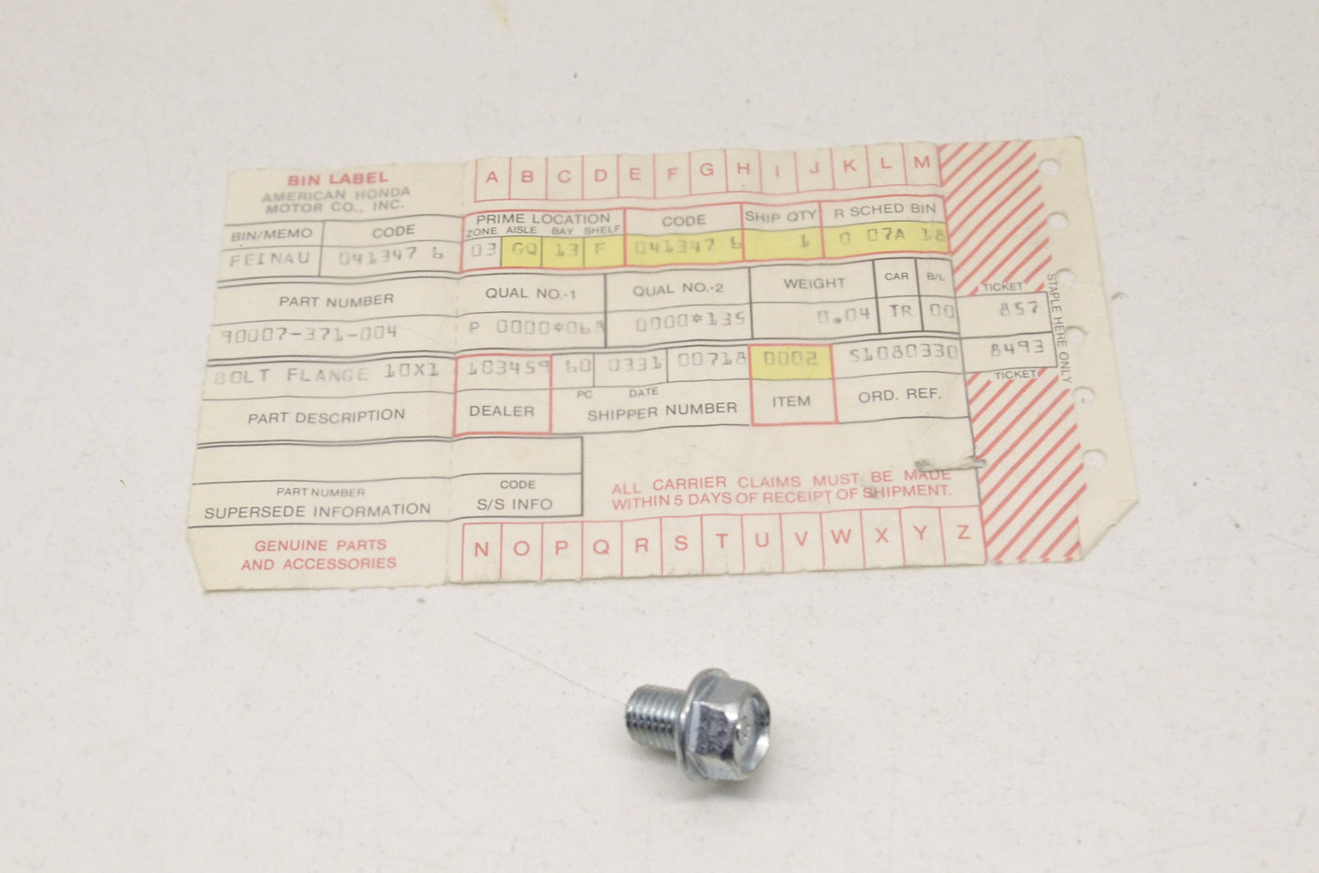 OEM Honda 90007-371-004 Check Bolt NOS