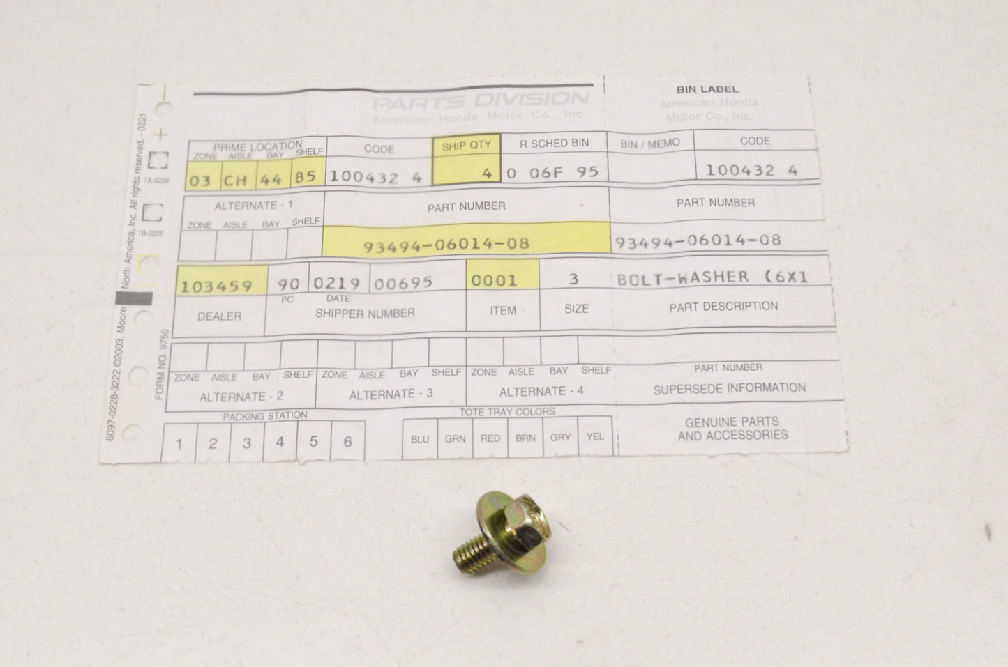 New OEM Honda Bolt and Washer NOS
