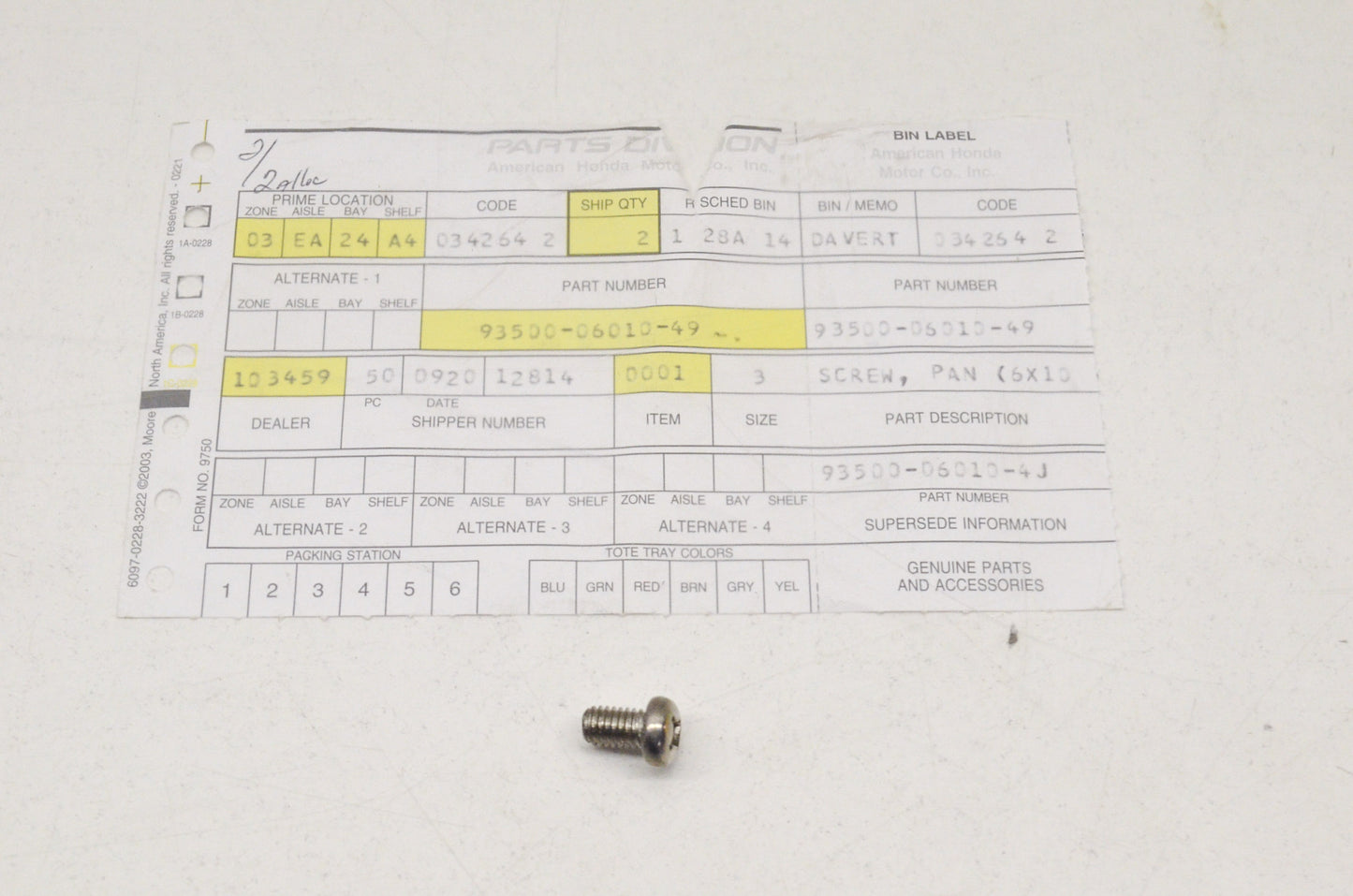 New OEM Honda Pan Screw NOS