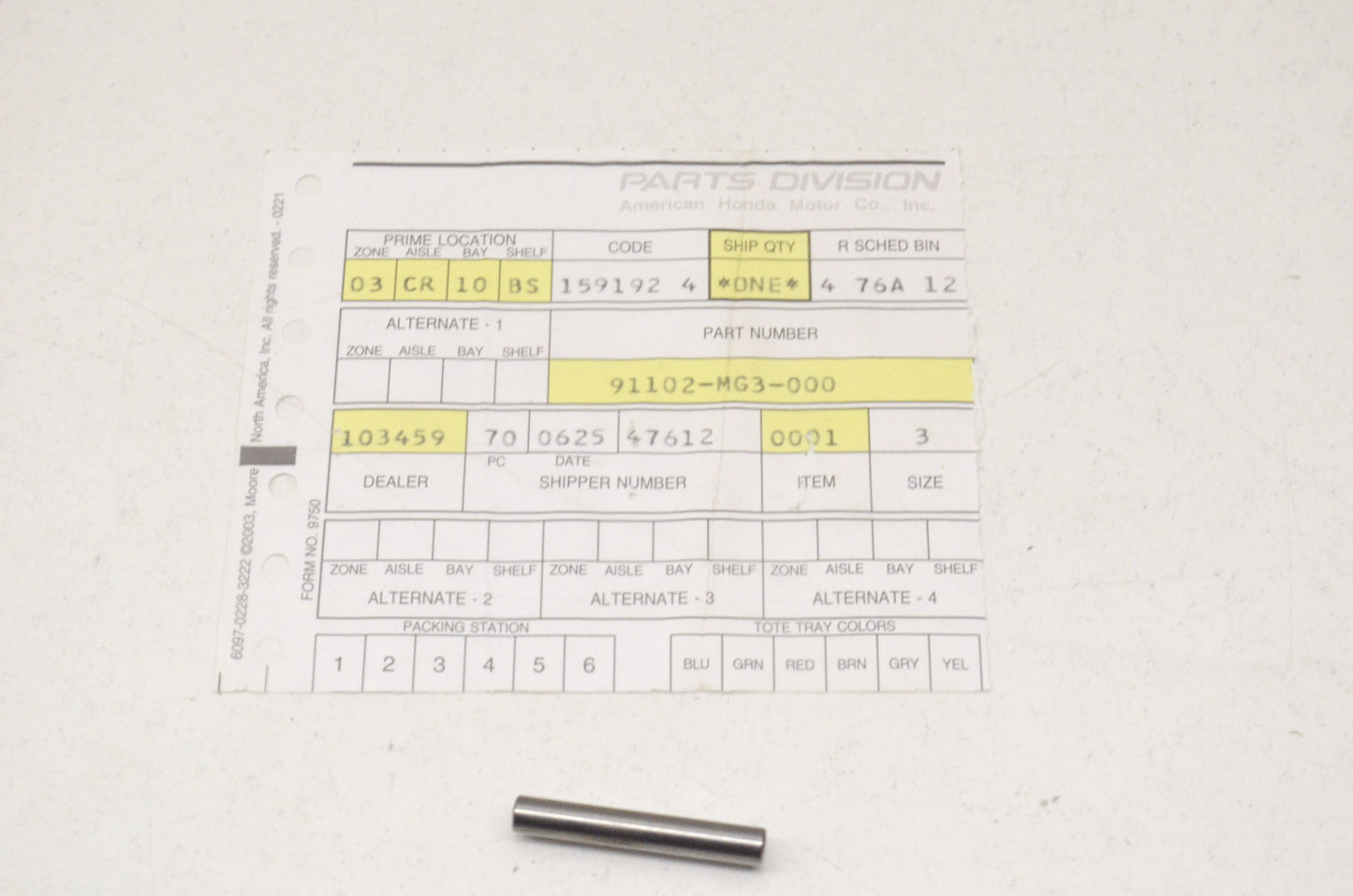 OEM Honda 91102-MG3-000 Dowel Pin (5X33) NOS