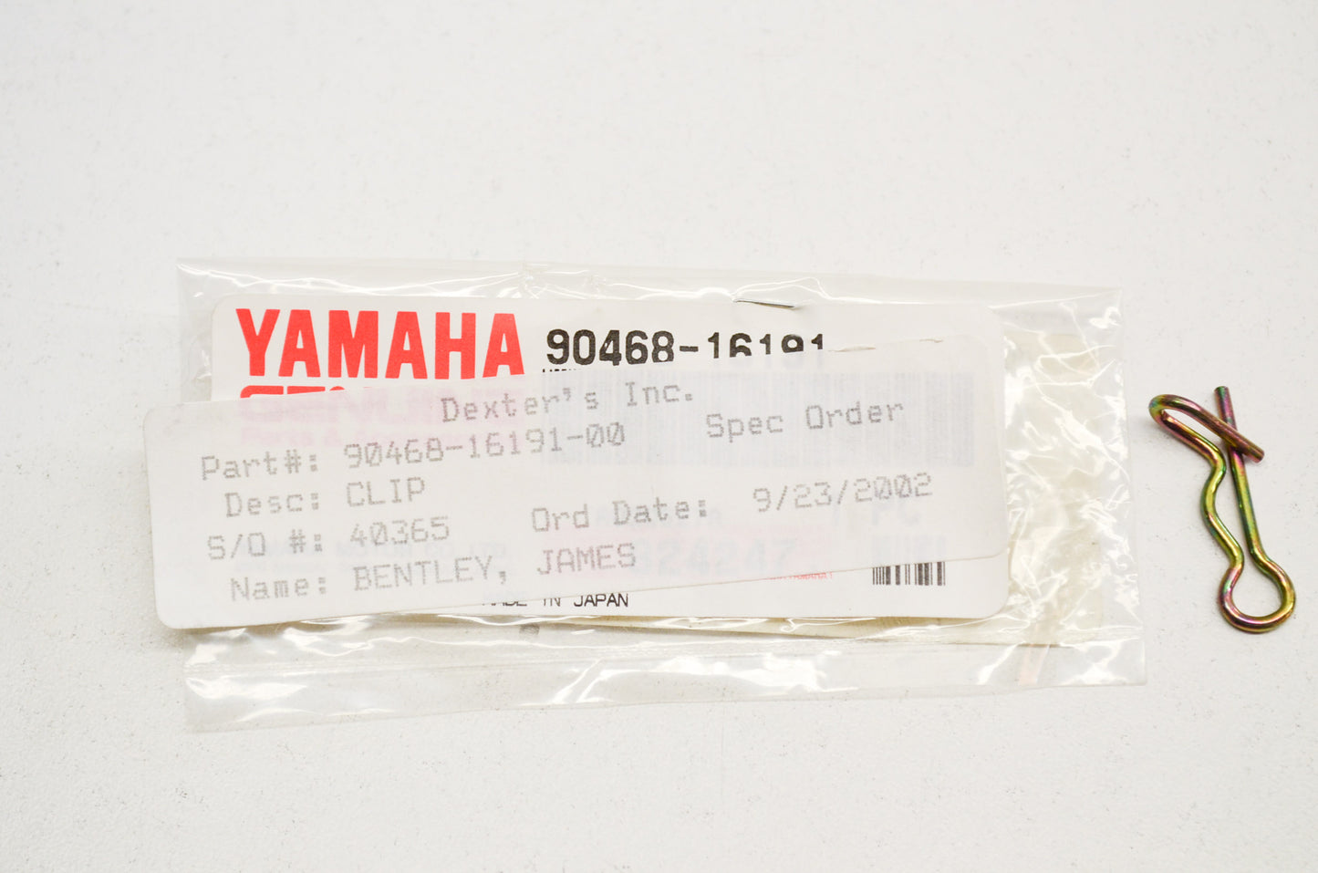 New OEM Yamaha 90468-16191-00 Clip NOS