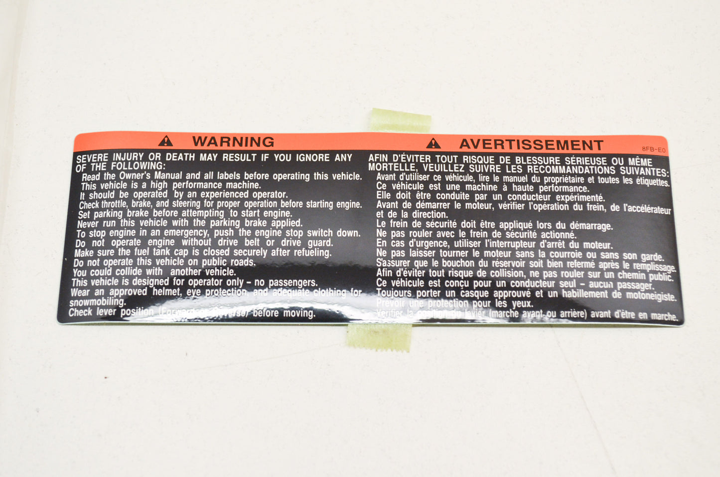 OEM Yamaha 8FB-77761-E0-00 Warning Label 1 NOS