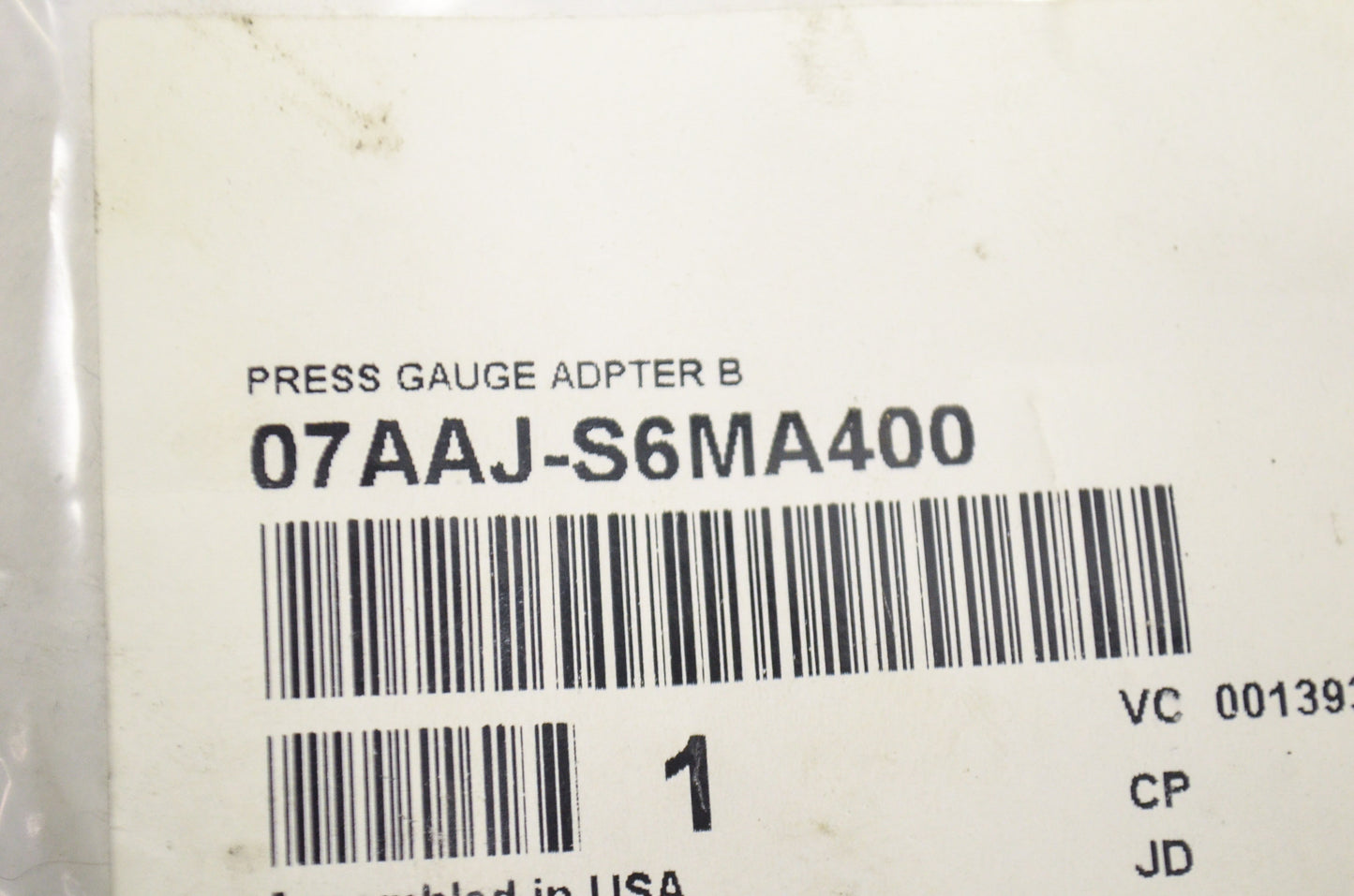OEM Honda 07AAJ-S6MA400 Pressure Gauge Adapter B NOS