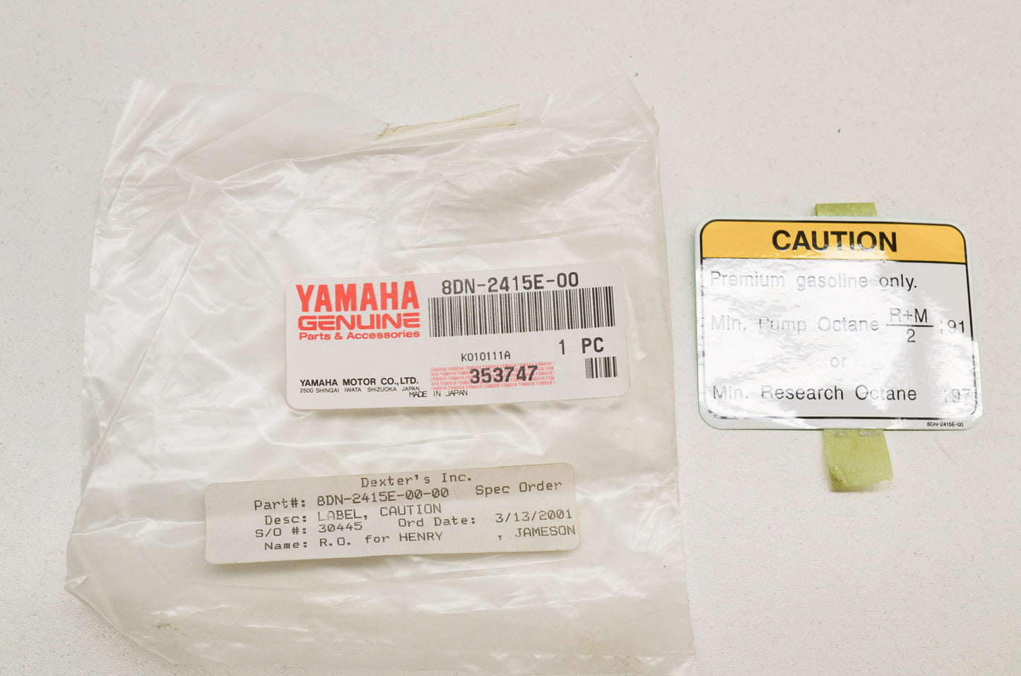 OEM Yamaha 8DN-2415E-00-00 Caution Label NOS