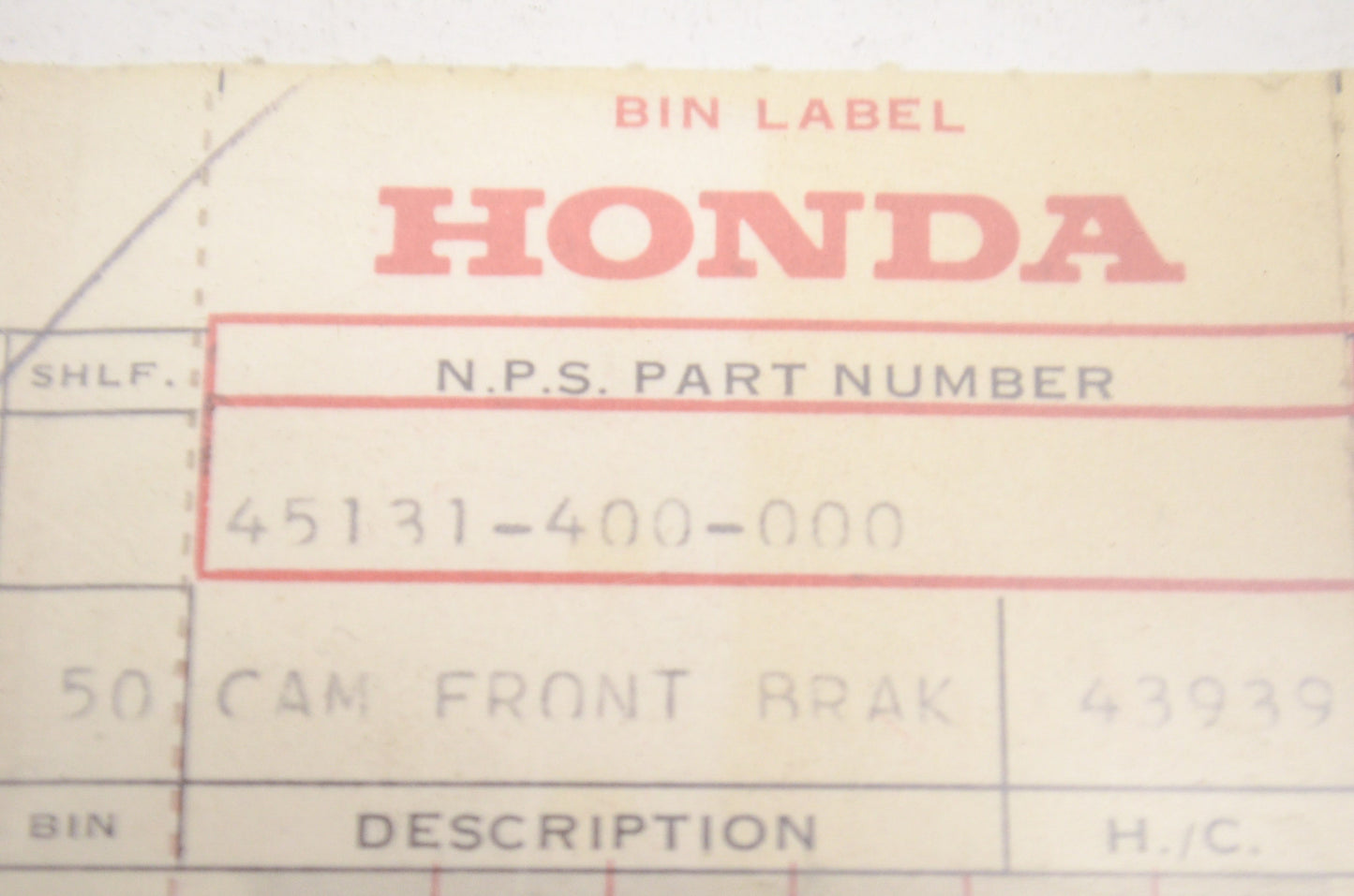 OEM Honda 45131-400-000 Front Brake Cam NOS
