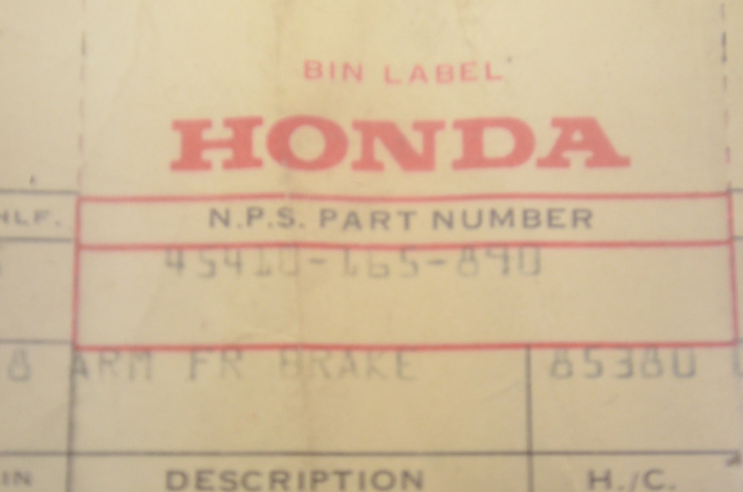 OEM Honda 45410-165-890 Front Brake Arm NOS