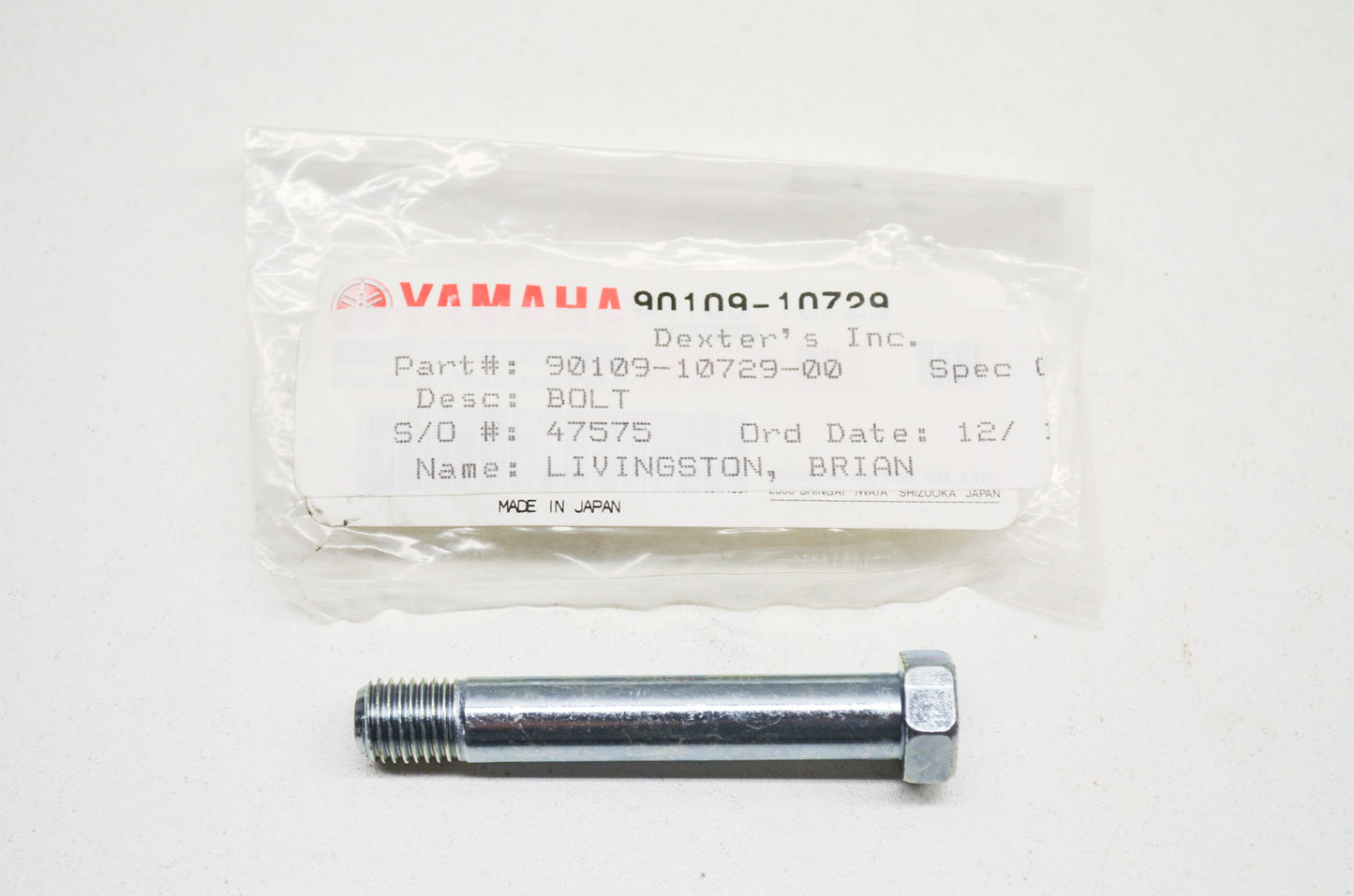 OEM Yamaha 90109-10729-00 Bolt NOS
