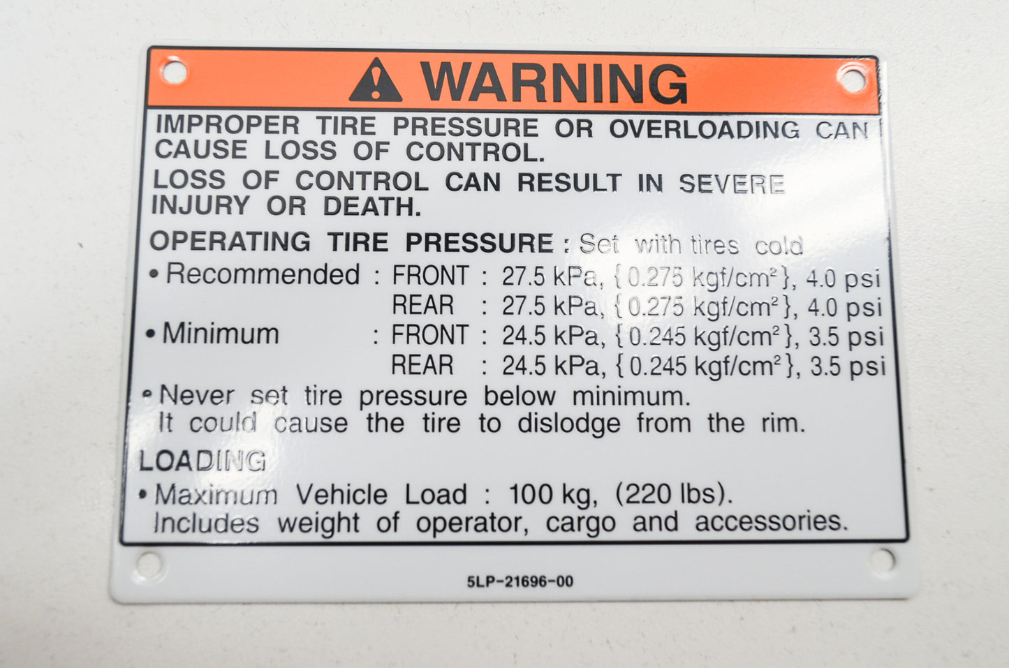 OEM Yamaha 5LP-21696-00-00 Caution Label NOS