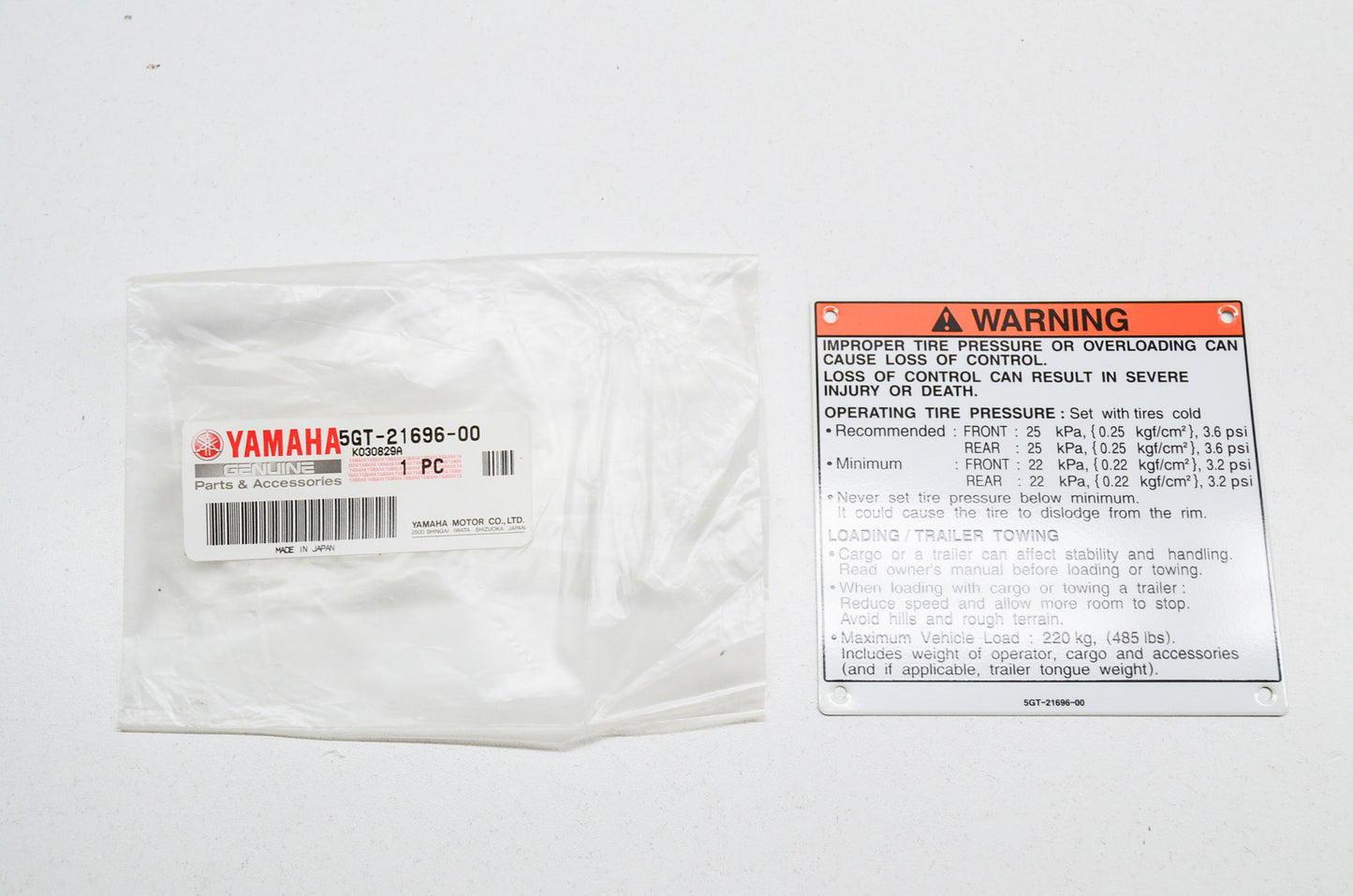 OEM Yamaha 5GT-21696-00-00 Caution Label NOS