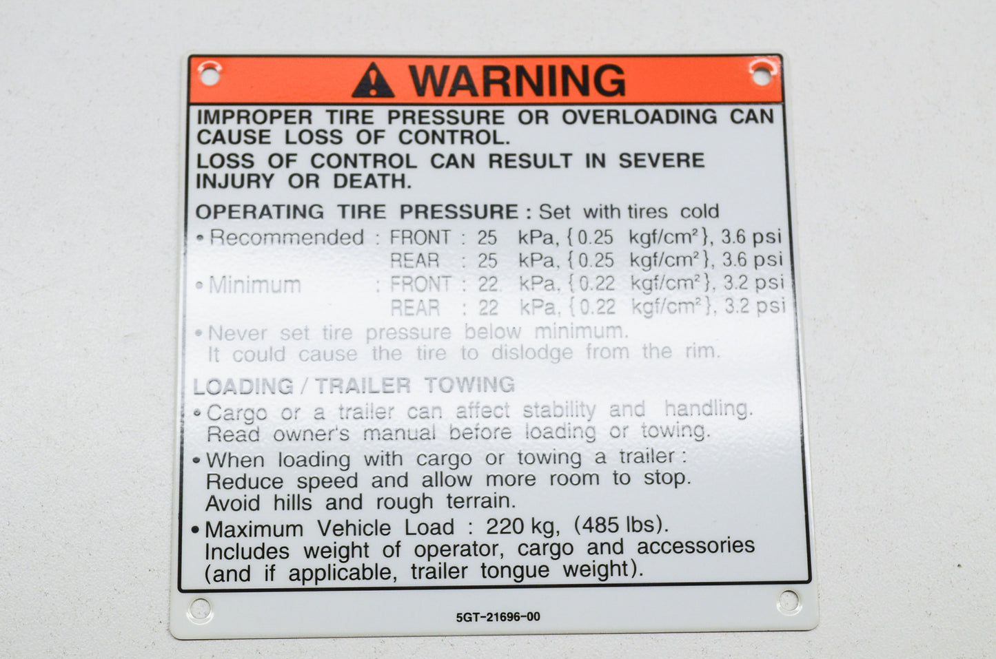 OEM Yamaha 5GT-21696-00-00 Caution Label NOS