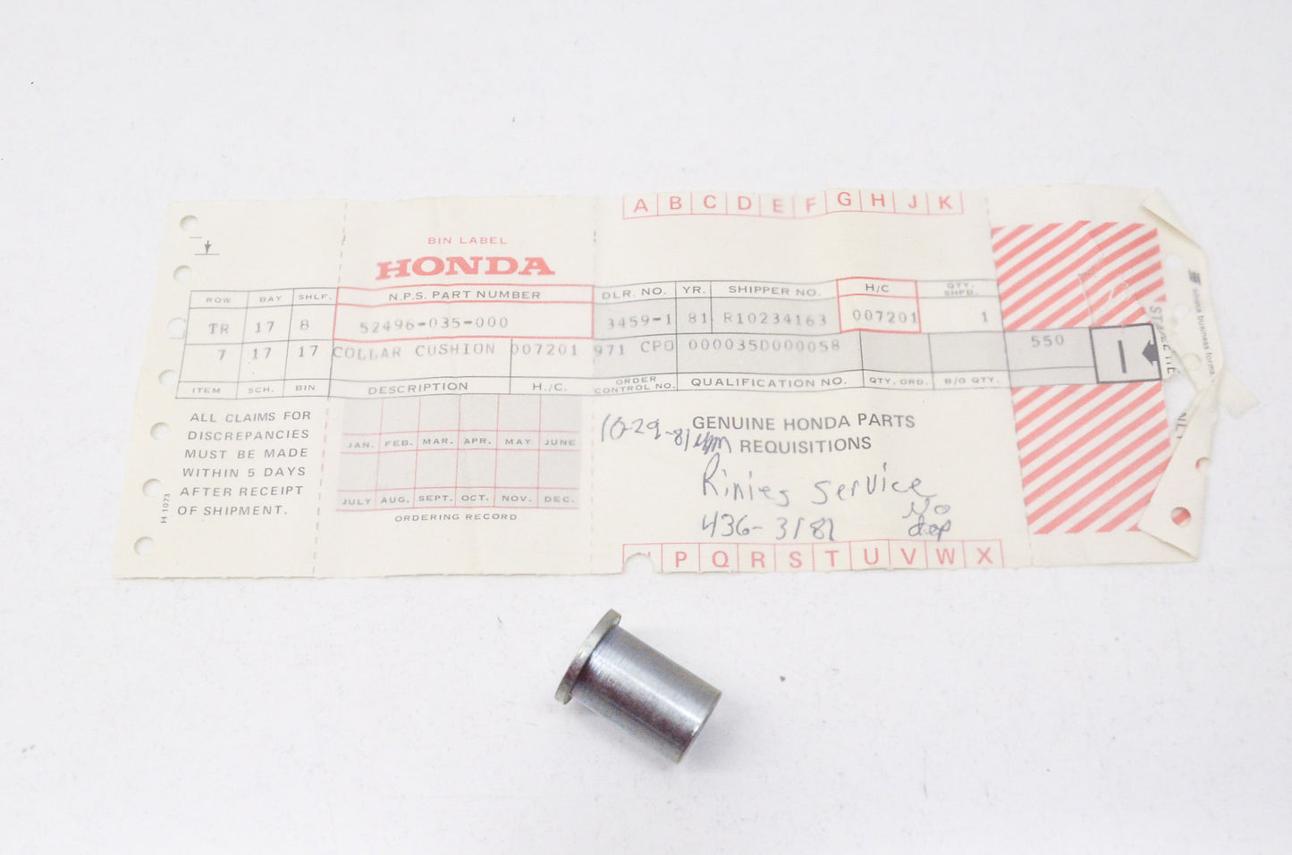 OEM Honda 52496-035-000 Upper Rear Collar NOS