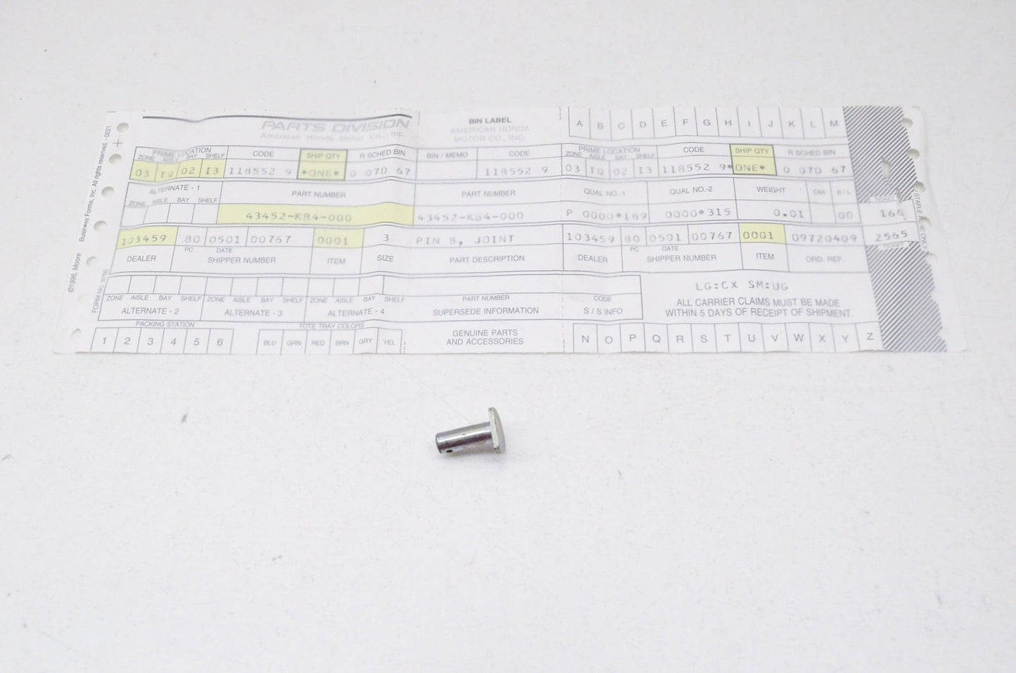 OEM Honda 43452-KB4-000 Joint Pin B NOS