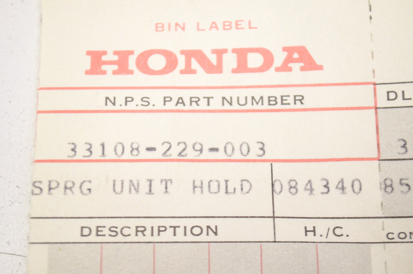 Unit Holder Spring NOS