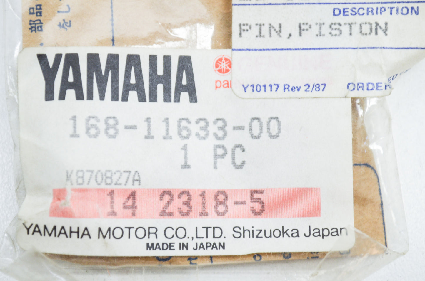 OEM Yamaha 168-11633-00-00 Piston Pin NOS