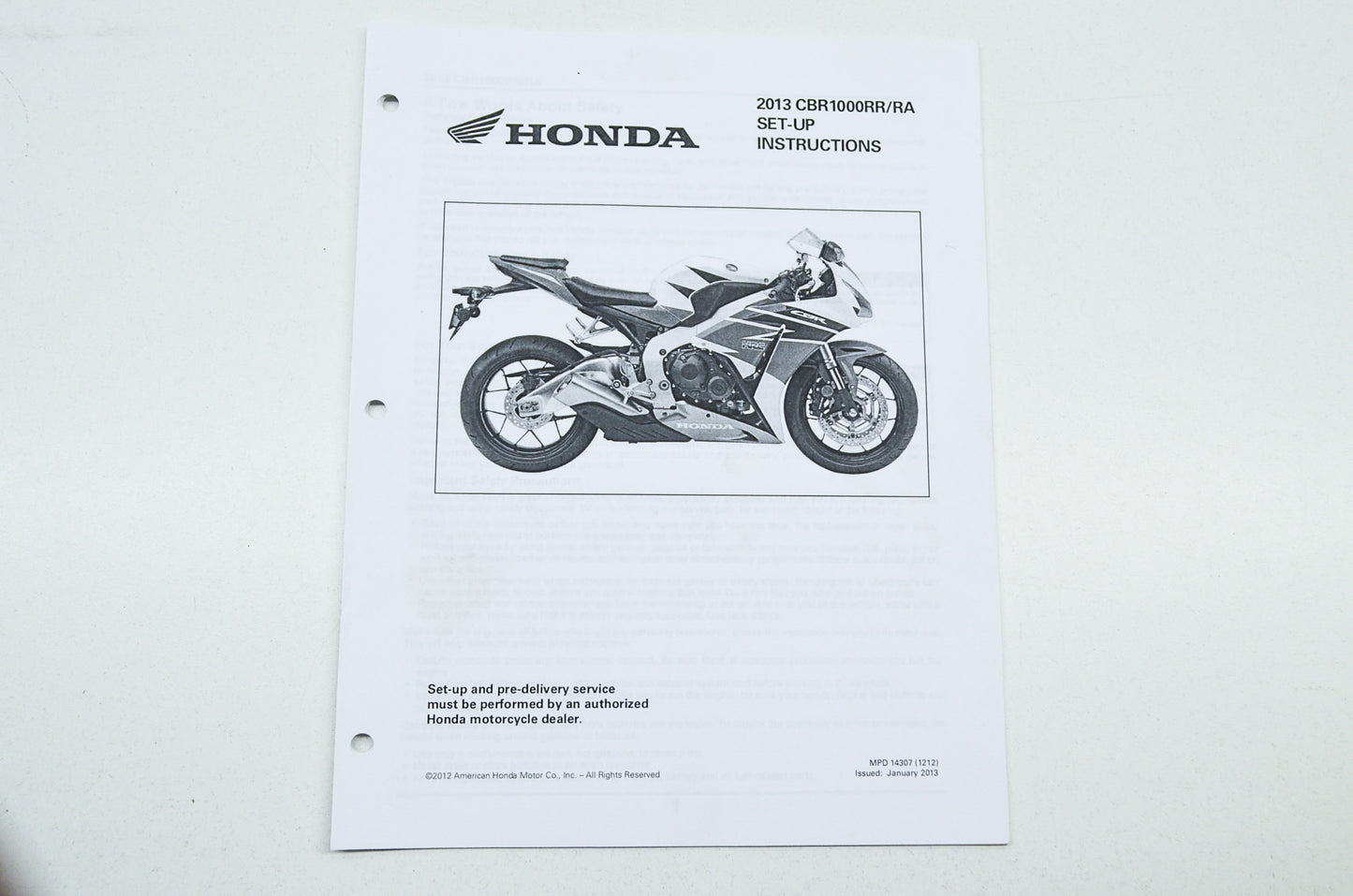 Set-Up Instructions 13 CBR1000RR/RA