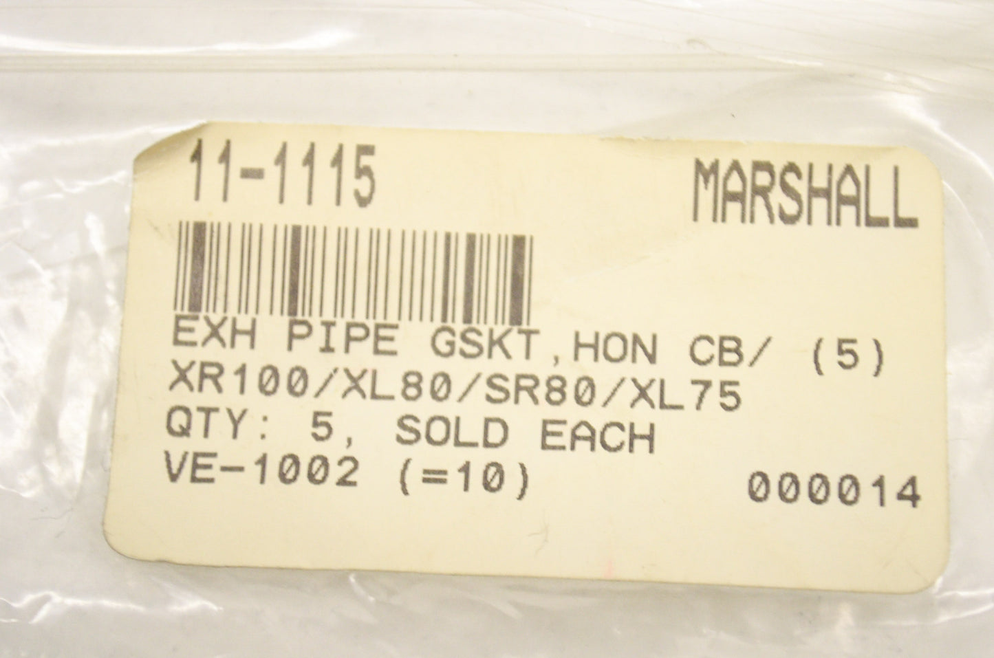 New Marshall Exhaust Gasket Honda XR100 XL80 SR80 XL75 NOS