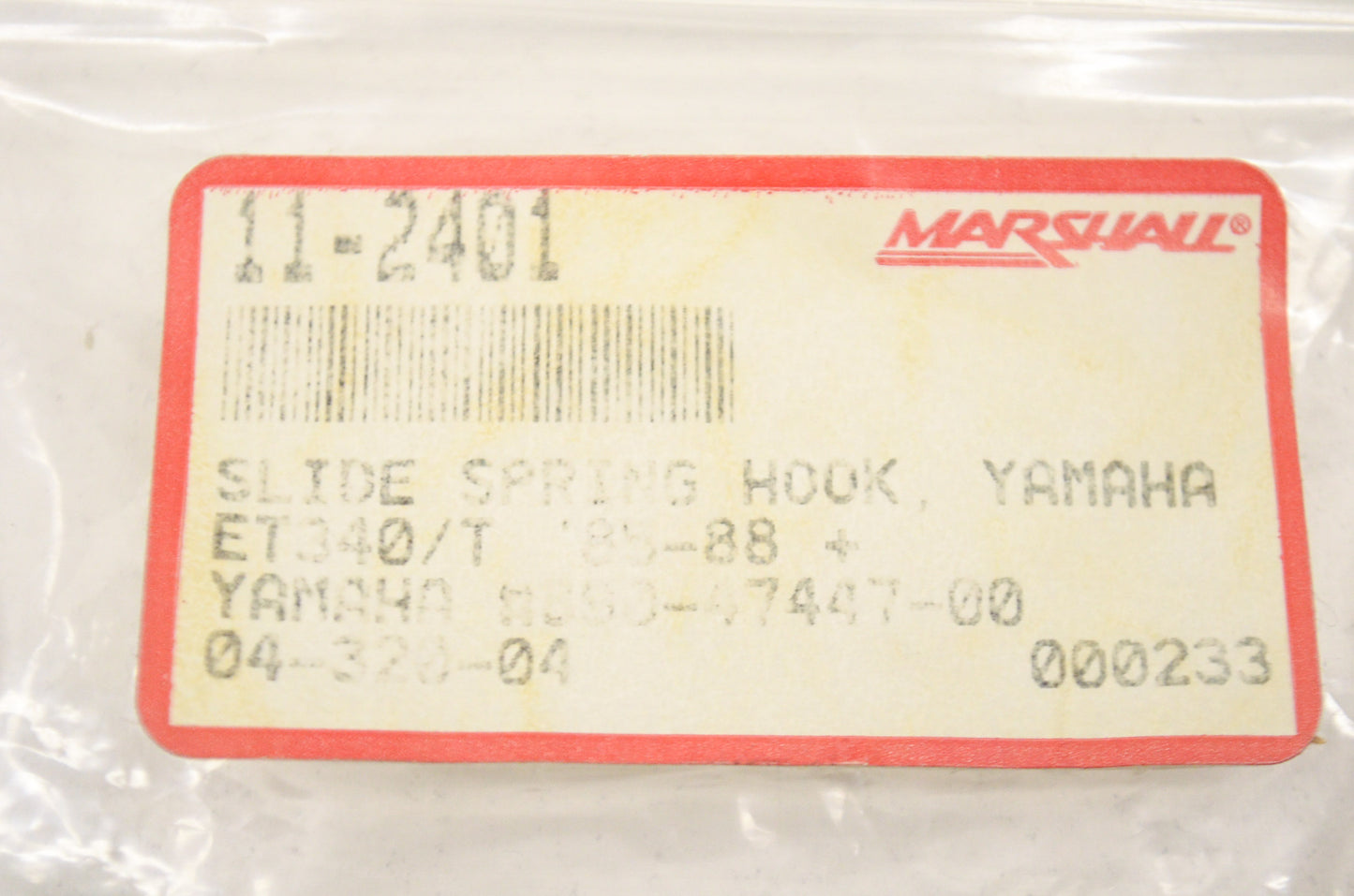 Marshall 11-2401, 890-47447-00, 04-320-04 Slide Spring Hook Yamaha 85-88 ET340 N