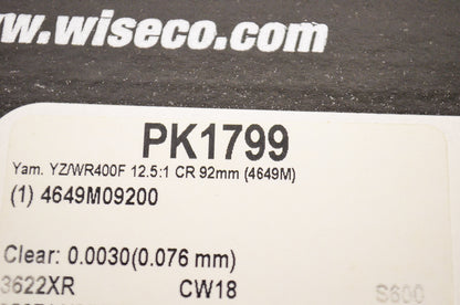 New Wiseco Top End Kit 92mm Yamaha YZ400F WR400F
