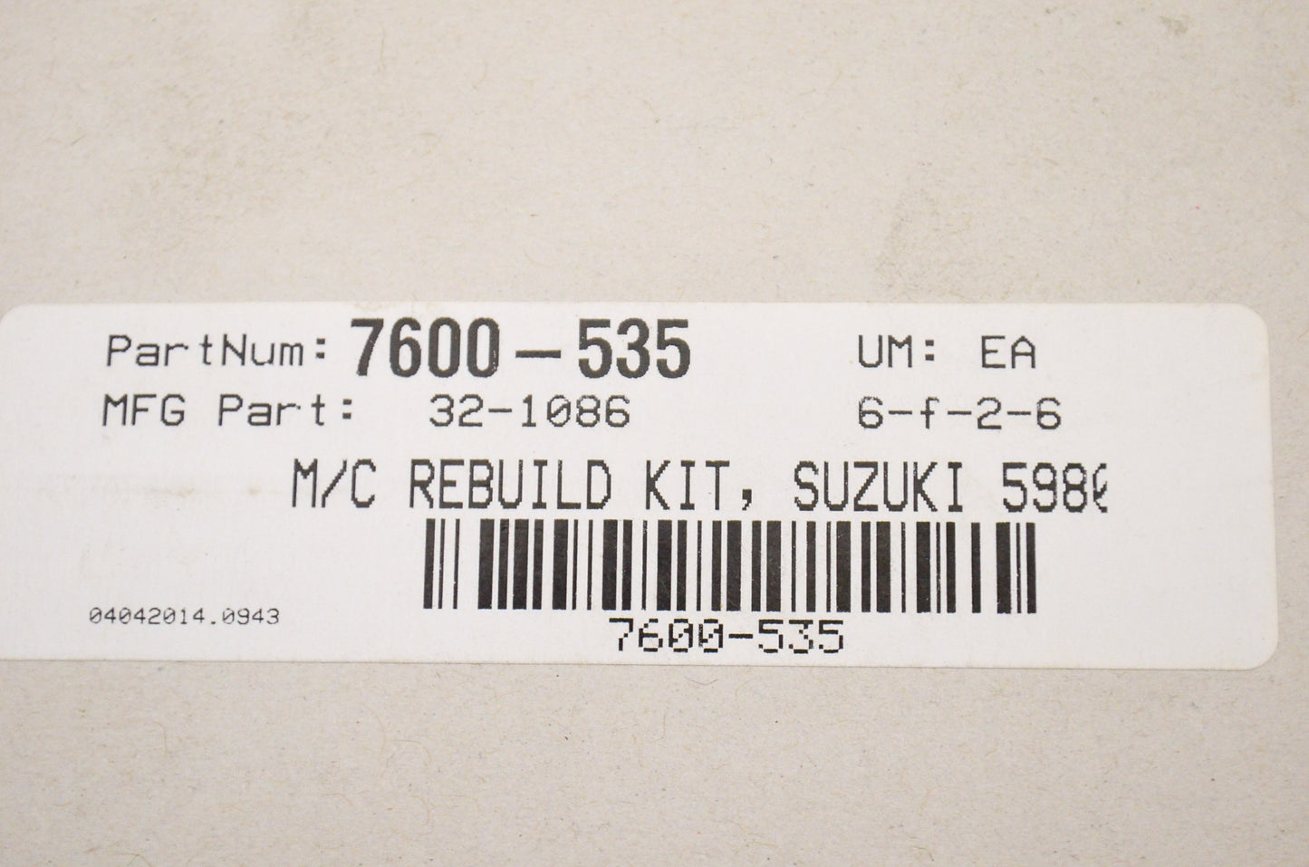 New K&L Master Cylinder Rebuild Kit NOS