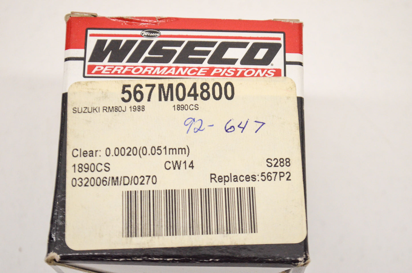 Wiseco 567M04800, 9200-647, 1890CS, CW14, S288, 567P2 Piston 48mm NOS