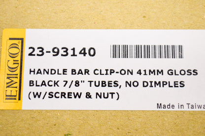 New Emgo Steel Clip-On Handlebar 41mm Gloss Black 7/8' Tubes NOS