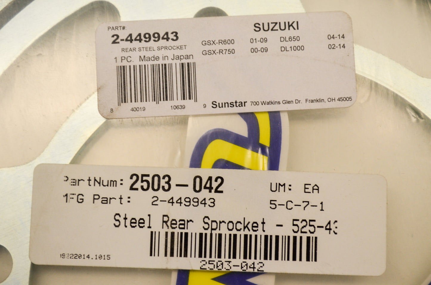 New Sunstar Steel Rear Sprocket Suzuki 43T NOS