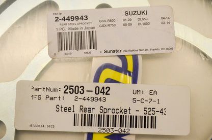 New Sunstar Steel Rear Sprocket Suzuki 43T NOS