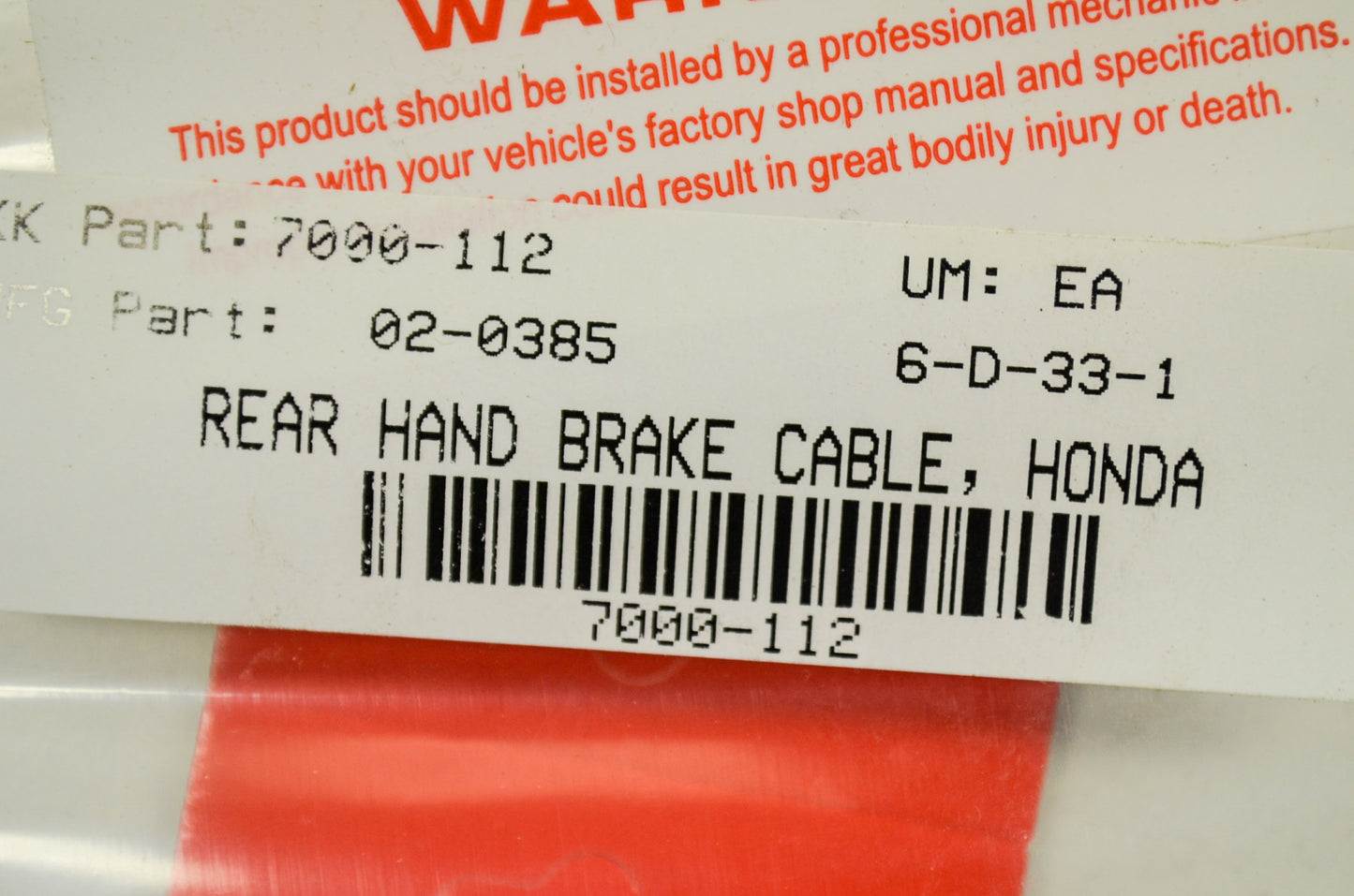 Motion Pro 7000-112, 02-0385 Rear Hand Brake Cable Honda NOS