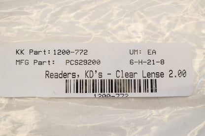 New PCS KD's Readers Clear Lense 2.00 NOS