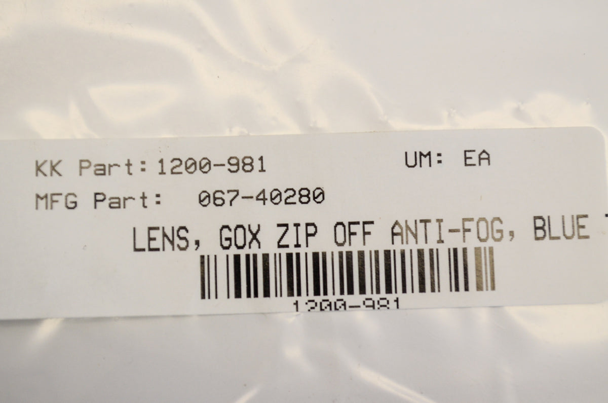 EKS Brand 1200-981, 067-40280 Go-X Zip Off Anti-Fog Lens Blue NOS