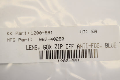 EKS Brand 1200-981, 067-40280 Go-X Zip Off Anti-Fog Lens Blue NOS