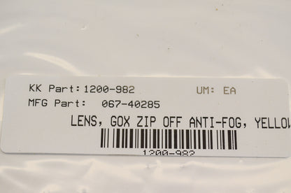 EKS Brand 1200-982, 067-40285 Go-X Zip Off Anti-Fog Lens Yellow NOS