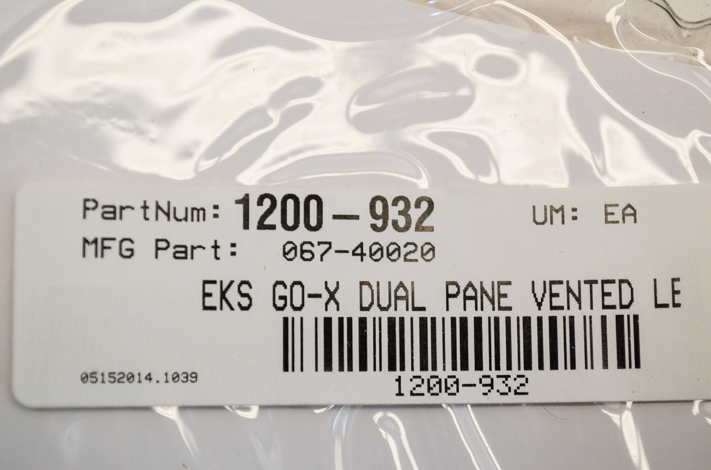 EKS Brand 1200-932, 067-40020 Go-X Dual Pane Vented Lens Yellow NOS