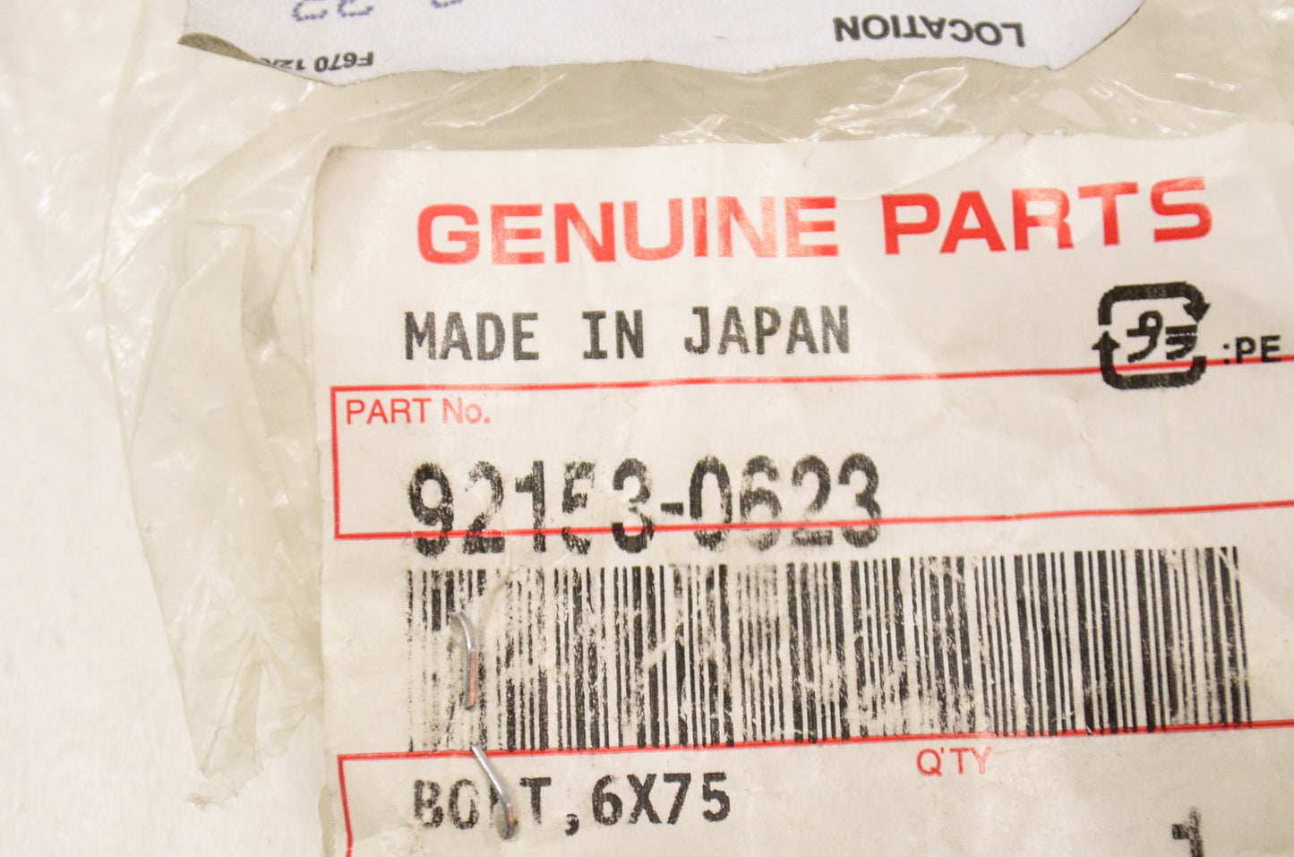 OEM Kawasaki 92153-0623 Bolt 6X75 NOS
