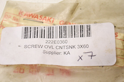 OEM Kawasaki 222E0360 Countersunk Oval Screw 3X60 NOS