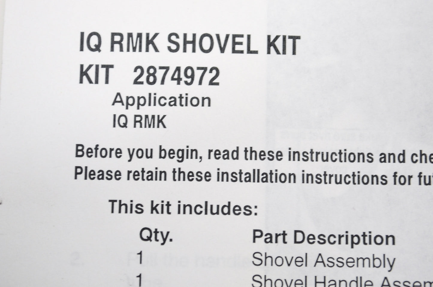 Hardware For IQ Shovel Kit NOS