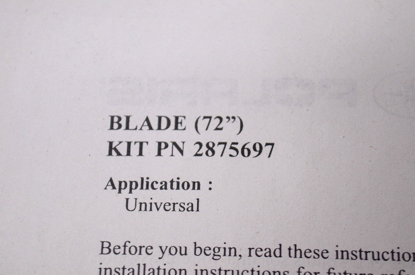 72' Snow Plow Blade Kit NOS