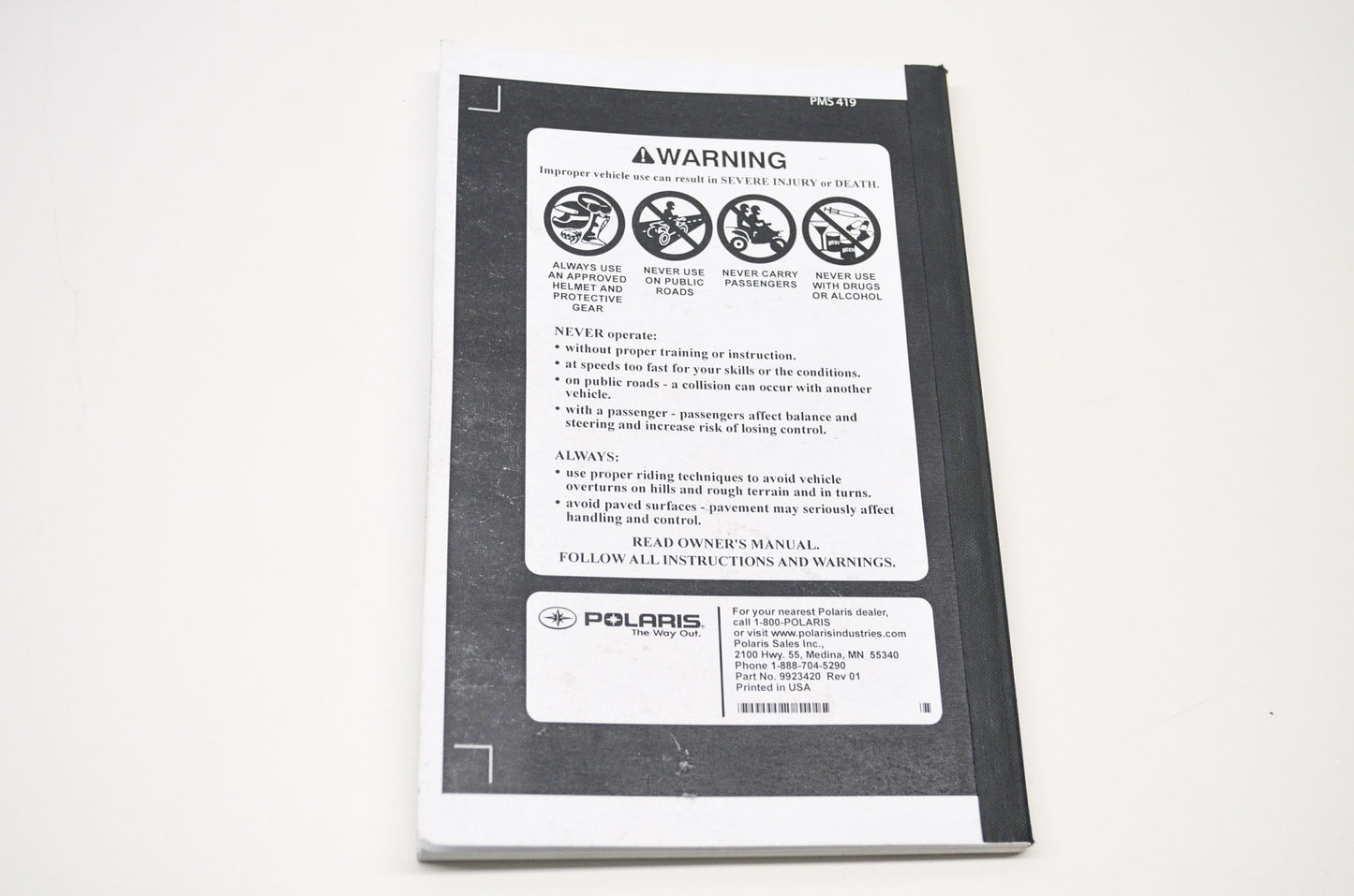 OEM Polaris 9923420 Owner's Manual 12 Sportsman 4/500 HO NOS
