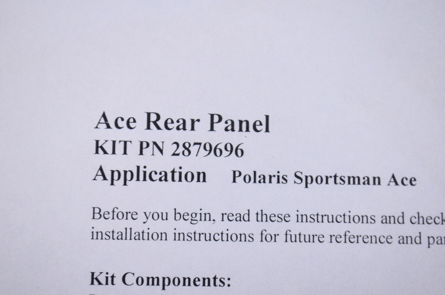 Lock & Ride Poly Rear Panel NOS